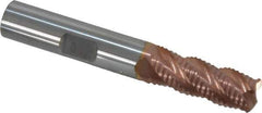 ProMax - 3/8" Diam, Fine Pitch, 7/8" LOC, 4 Flute Solid Carbide 0.055-0.065" Corner Radius Roughing End Mill - TiCN Finish, 2-1/2" OAL, 3/8" Shank Diam, Single End, Centercutting, 40° Helix - Eagle Tool & Supply