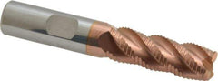 ProMax - 1/2" Diam, Fine Pitch, 1-1/4" LOC, 4 Flute Solid Carbide 0.055-0.065" Corner Radius Roughing End Mill - TiCN Finish, 3" OAL, 1/2" Shank Diam, Single End, Centercutting, 40° Helix - Eagle Tool & Supply