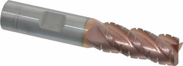ProMax - 1/2" Diam, 1-1/4" LOC, 4 Flute Solid Carbide Roughing & Finishing Corner Radius End Mill - TiCN Finish, 3" OAL, 1/2" Shank Diam, Weldon Shank, 40° Helix, Centercutting, Regular Length - Eagle Tool & Supply
