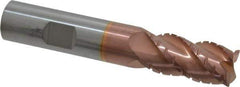 ProMax - 5/8" Diam, 1-1/4" LOC, 4 Flute Solid Carbide Roughing & Finishing Corner Radius End Mill - TiCN Finish, 3-1/2" OAL, 5/8" Shank Diam, Weldon Shank, 40° Helix, Centercutting, Regular Length - Eagle Tool & Supply