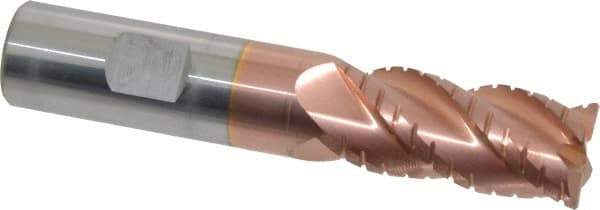 ProMax - 3/4" Diam, 1-5/8" LOC, 4 Flute Solid Carbide Roughing & Finishing Corner Radius End Mill - TiCN Finish, 4" OAL, 3/4" Shank Diam, Weldon Shank, 40° Helix, Centercutting, Regular Length - Eagle Tool & Supply