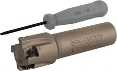 Iscar - 1" Cut Diam, 0.315" Max Depth of Cut, 3/4" Shank Diam, 3.38" OAL, Indexable Square Shoulder Helical End Mill - T490 LN.T 0804 Inserts, Weldon Shank, 90° Lead Angle, Series Helitang - Eagle Tool & Supply