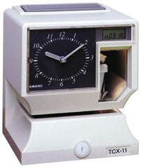 Amano - 110 VAC, Dial,Digital Plastic Manual and Automatic Time Clock and Recorder - 6-3/4 Inch Wide x 6-1/4 Inch Deep x 8-1/4 Inch High, White, UL and CUL Listed - Eagle Tool & Supply