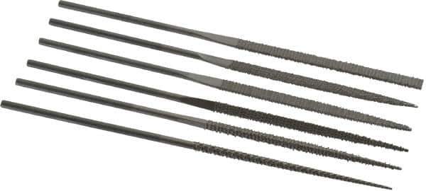 PFERD - 6 Piece Needle Pattern File Set - 5-1/2" Long, 2 Coarseness, Set Includes Flat, Hand, Three Square, Round, Half Round, Square - Eagle Tool & Supply