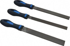 PFERD - 3 Piece American Pattern File Set - 8" Long, Coarse Coarseness, Ergonomic Handle, Set Includes Half Round, All Purpose, Rasp - Eagle Tool & Supply