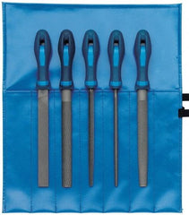 PFERD - 5 Piece American Pattern File Set - 10" Long, Bastard Coarseness, Ergonomic Handle, Set Includes Hand, Three Square, Square, Round, Tapered Half Round - Eagle Tool & Supply