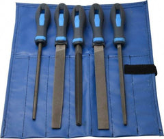 PFERD - 5 Piece American Pattern File Set - 8" Long, Bastard Coarseness, Ergonomic Handle, Set Includes Hand, Three Square, Square, Round, Tapered Half Round - Eagle Tool & Supply