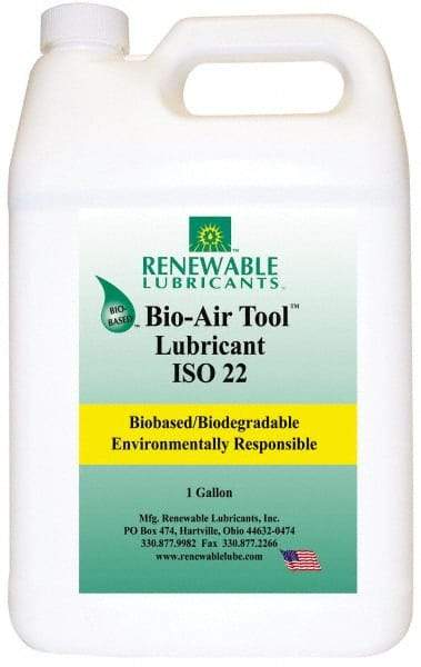 Renewable Lubricants - 1 Gal Bottle, ISO 22, Air Tool Oil - -40°F to 420°, 22.4 Viscosity (cSt) at 40°C, 4.9 Viscosity (cSt) at 100°C, Series Bio-Air - Eagle Tool & Supply