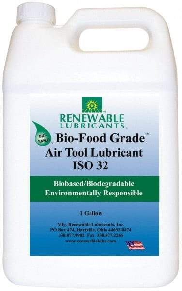 Renewable Lubricants - 1 Gal Bottle, ISO 32, Air Tool Oil - -20°F to 230°, 29.33 Viscosity (cSt) at 40°C, 7.34 Viscosity (cSt) at 100°C, Series Bio-Food Grade - Eagle Tool & Supply