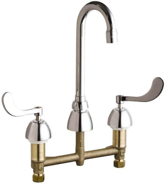 Chicago Faucets - Wrist Blade Handle, Wide Spread Bathroom Faucet - Two Handle, Educational and Healthcare Drain, Gooseneck Spout - Eagle Tool & Supply