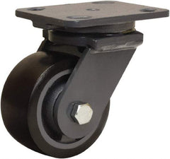 Hamilton - 4" Diam x 2" Wide x 5-5/8" OAH Top Plate Mount Swivel Caster - Polyurethane Mold onto Cast Iron Center, 975 Lb Capacity, Sealed Precision Ball Bearing, 4 x 5" Plate - Eagle Tool & Supply
