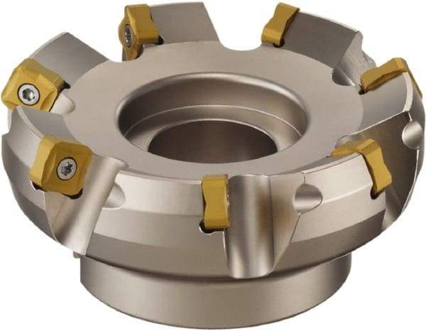 Sumitomo - 8" Cut Diam, 2-1/2" Arbor Hole, 0.314" Max Depth of Cut, 25° Indexable Chamfer & Angle Face Mill - 14 Inserts, SNMT 1205 Insert, Right Hand Cut, Through Coolant, Series SumiMill - Eagle Tool & Supply