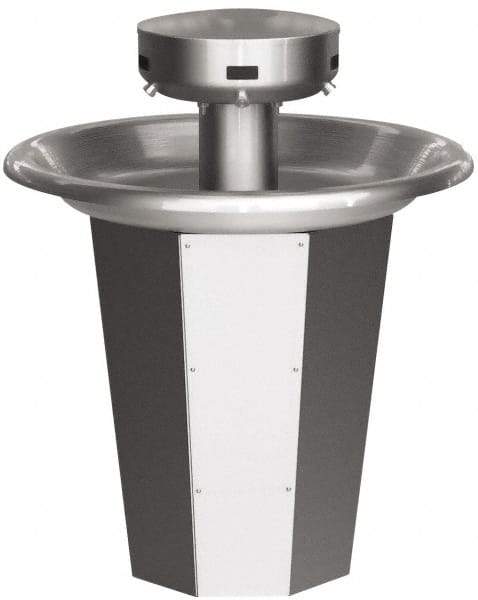 Bradley - Circular, Infrared Sensor, External Drain, 36" Diam, 5 Person Capacity, Stainless Steel, Wash Fountain - 0.5 GPM - Eagle Tool & Supply