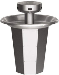 Bradley - Circular, Infrared Sensor, External Drain, 36" Diam, 5 Person Capacity, Stainless Steel, Wash Fountain - 0.5 GPM - Eagle Tool & Supply