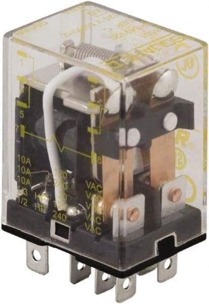 Square D - 1/2 hp at 240 Volt & 1/3 hp at 120 Volt, Electromechanical Plug-in General Purpose Relay - 10 Amp at 240 VAC, DPDT, 120 VAC at 50/60 Hz - Eagle Tool & Supply