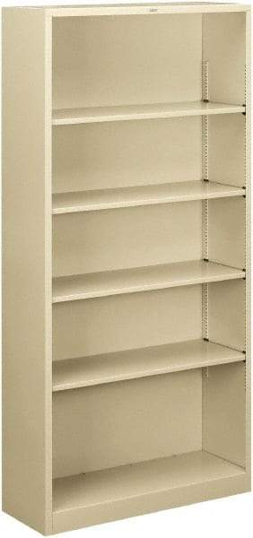 Hon - 5 Shelf, 71" High x 34-1/2" Wide Bookcase - 12-5/8" Deep, Steel, Putty - Eagle Tool & Supply