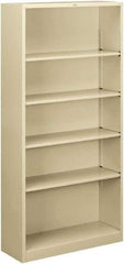 Hon - 5 Shelf, 71" High x 34-1/2" Wide Bookcase - 12-5/8" Deep, Steel, Putty - Eagle Tool & Supply