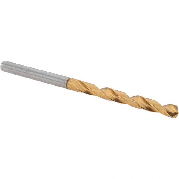 Guhring - 4.1mm 118° High Speed Steel Jobber Drill - TiN Finish, Right Hand Cut, Spiral Flute, Straight Shank, 75mm OAL, Standard Point - Eagle Tool & Supply