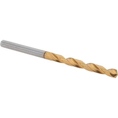 Guhring - 4.1mm 118° High Speed Steel Jobber Drill - TiN Finish, Right Hand Cut, Spiral Flute, Straight Shank, 75mm OAL, Standard Point - Eagle Tool & Supply