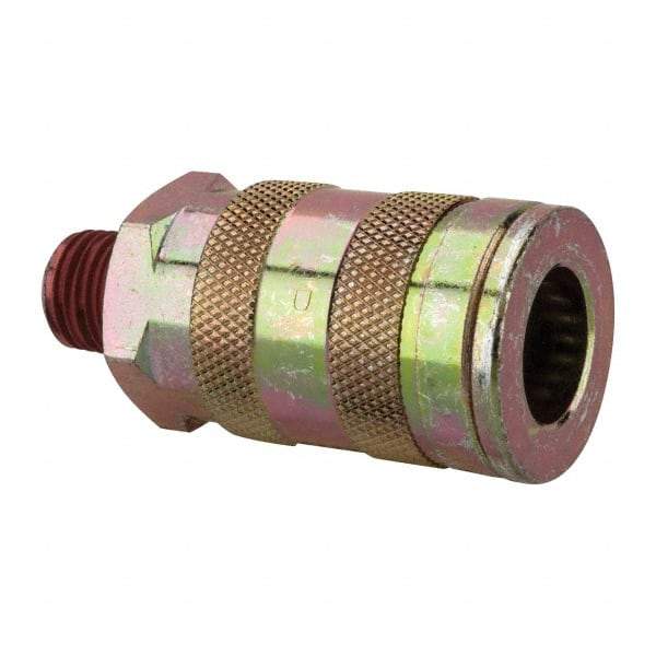 Value Collection - 1/4 Male NPT Tru-Flate Automotive Pneumatic Hose Coupler - Steel, 3/8" Body Diam, 1/4" Hose ID - Eagle Tool & Supply