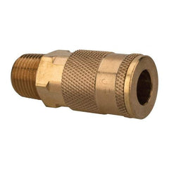 Value Collection - 3/8 Male NPT Tru-Flate Automotive Pneumatic Hose Coupler - Brass, 1/4" Body Diam, 3/8" Hose ID - Eagle Tool & Supply
