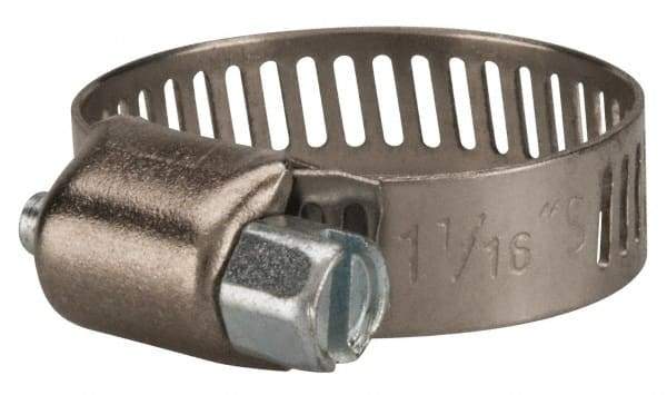 Value Collection - SAE Size 10, 3/8 to 1-1/16" Diam, Stainless Steel/Carbon Steel Worm Drive Clamp - 5/16" Wide, Material Grade 301 - Eagle Tool & Supply