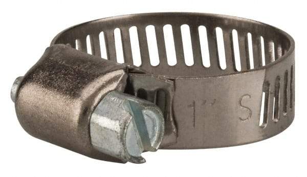 Value Collection - SAE Size 8, 3/8 to 1" Diam, Stainless Steel/Carbon Steel Worm Drive Clamp - 5/16" Wide, Material Grade 301 - Eagle Tool & Supply