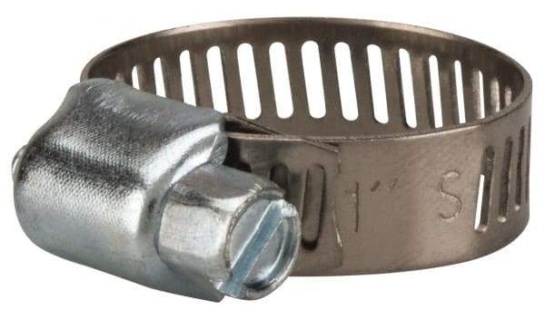 Value Collection - SAE Size 8, 3/8 to 1" Diam, Stainless Steel/Carbon Steel Worm Drive Clamp - 5/16" Wide, Material Grade 201 - Eagle Tool & Supply