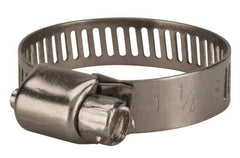 Value Collection - SAE Size 12, 1/2 to 1-1/4" Diam, Stainless Steel Worm Drive Clamp - 5/16" Wide, Material Grade 201 - Eagle Tool & Supply