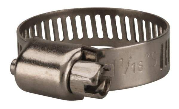 Value Collection - SAE Size 10, 3/8 to 1-1/16" Diam, Stainless Steel Worm Drive Clamp - 5/16" Wide, Material Grade 201 - Eagle Tool & Supply