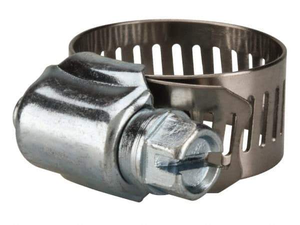 Value Collection - SAE Size 8, 7/16 to 1" Diam, Stainless Steel/Carbon Steel Worm Drive Clamp - 1/2" Wide, Material Grade 201 - Eagle Tool & Supply