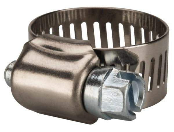 Value Collection - SAE Size 8, 7/16 to 1" Diam, Stainless Steel/Carbon Steel Worm Drive Clamp - 1/2" Wide, Material Grade 201 - Eagle Tool & Supply