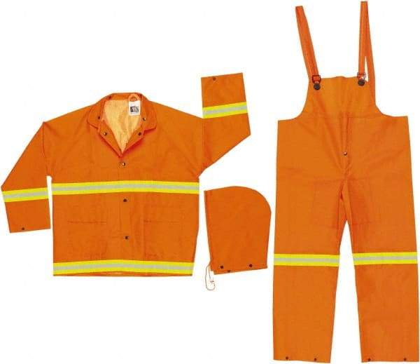MCR Safety - Size 5XL, Orange, Rain Three Piece Suit - Detachable Hood, Take Up Snaps Ankle, Take Up Snaps Wrist - Eagle Tool & Supply