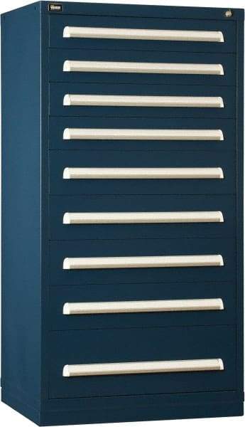 Vidmar - 9 Drawer, Modular Storage Cabinet - Steel, 30" Wide x 27-3/4" Deep x 59" High, Dark Blue - Eagle Tool & Supply