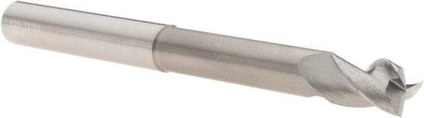 SGS - 3/8", 1/2" LOC, 3/8" Shank Diam, 4" OAL, 3 Flute, Solid Carbide Square End Mill - Single End, Uncoated, Spiral Flute, 38° Helix, Centercutting, Right Hand Cut, Right Hand Flute, Series 43L - Eagle Tool & Supply