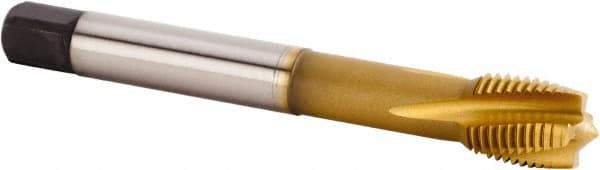 Kennametal - M18x1.50 Metric Fine 4 Flute 6HX Plug Spiral Flute Tap - Powdered Metal, TiCN/TiN Finish, 110mm OAL, Left Hand Flute, Right Hand Thread, Series T620 - Eagle Tool & Supply