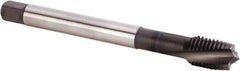 Kennametal - M10x1.00 Metric Fine 3 Flute 6HX Plug Spiral Flute Tap - Powdered Metal, TiN/CrC/C Finish, 90mm OAL, Left Hand Flute, Right Hand Thread, Series T620 - Eagle Tool & Supply
