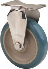 Albion - 4" Diam x 1-1/4" Wide x 5-1/8" OAH Top Plate Mount Rigid Caster - Antimicrobial Polyurethane over Polypropylene, 350 Lb Capacity, Delrin Bearing, 2-1/2 x 3-5/8" Plate - Eagle Tool & Supply