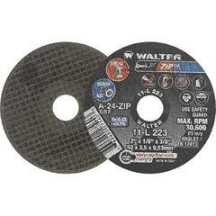 WALTER Surface Technologies - 2" 24 Grit Aluminum Oxide Cutoff Wheel - 1/8" Thick, 3/8" Arbor, 30,600 Max RPM, Use with Die Grinders - Eagle Tool & Supply