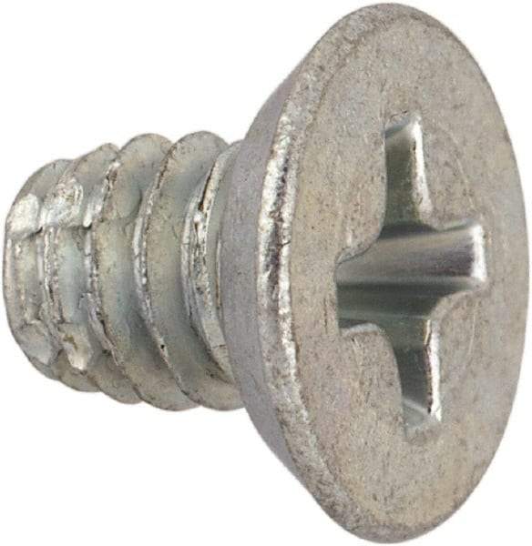 Value Collection - #8-32 UNC Thread, 1/4" OAL, #2 Phillips Drive Steel Thread Cutting Screw - Flat Undercut Head, Grade 1016-1024, Point Type F, Zinc-Plated Finish - Eagle Tool & Supply