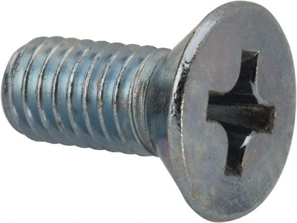 Value Collection - 3/8-16 UNC, 7/8" OAL Phillips Drive Machine Screw - Flat Head, Grade J82 Steel, Zinc-Plated Finish, Without Washer - Eagle Tool & Supply