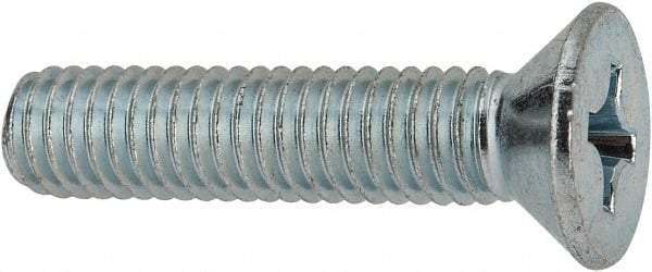 Value Collection - 3/8-16 UNC, 1-3/4" OAL Phillips Drive Machine Screw - Flat Head, Grade J82 Steel, Zinc-Plated Finish, Without Washer - Eagle Tool & Supply