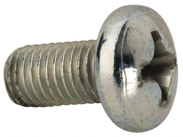 Value Collection - 1/4-28 UNF, 1/2" Length Under Head Phillips Drive Machine Screw - Pan Head, Grade J82 Steel, Zinc-Plated Finish, Without Washer - Eagle Tool & Supply