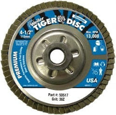 Weiler - 4-1/2" 36 Grit 5/8-11 Center Hole Type 29 Zirconia Alumina Flap Disc - Eagle Tool & Supply