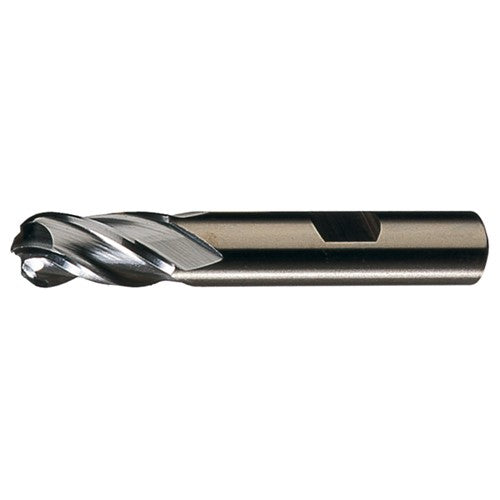 ‎1/8″ Dia. × 3/8″ Shank × 3/8″ DOC × 2-5/16″ OAL, HSSCoPM TiCN, Spiral , 4 Flute, CW Helix, Weldon, Ballnose End Mill - Exact Industrial Supply