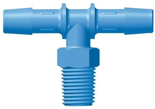 Made in USA - 1/2" Barb, 1/2, HDPE Single Barbed Tube Threaded Tee - Blue, Male - Eagle Tool & Supply