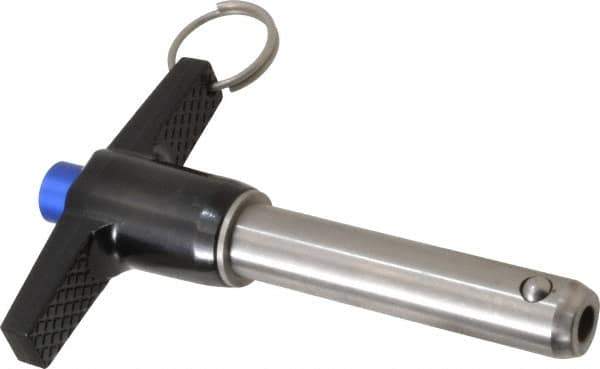 Gibraltar - 5/8" Diam, 2-1/2" Usable Length, T Handle, Quick Release Pin - Grade 17-4 Stainless Steel, Bright Finish - Eagle Tool & Supply