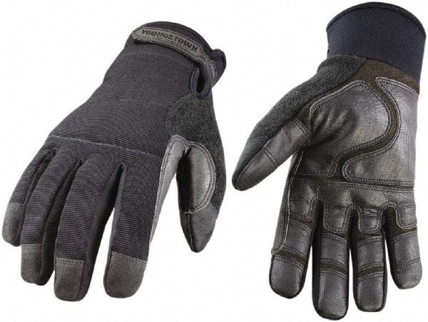 Youngstown - Size L (9) Synthetic Leather/Microfleece Waterproof & Cold & Heat Protection Work Gloves - For General Purpose, Uncoated, Hook & Loop Cuff, Full Fingered, Stealth, Paired - Eagle Tool & Supply