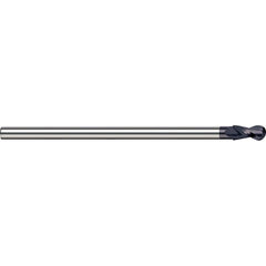 Ball End Mill: 0.25″ Dia, 0.375″ LOC, 2 Flute, Solid Carbide 3″ OAL, 3/16″ Shank Dia, 35 ° Helix, AlTiN Coated, Single End