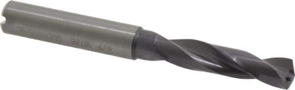 Guhring - 8.8mm 140° Spiral Flute Solid Carbide Screw Machine Drill Bit - FIREX Finish, Right Hand Cut, 47mm Flute Length, 89mm OAL, SU Point, Straight Shank, Through Coolant - Eagle Tool & Supply
